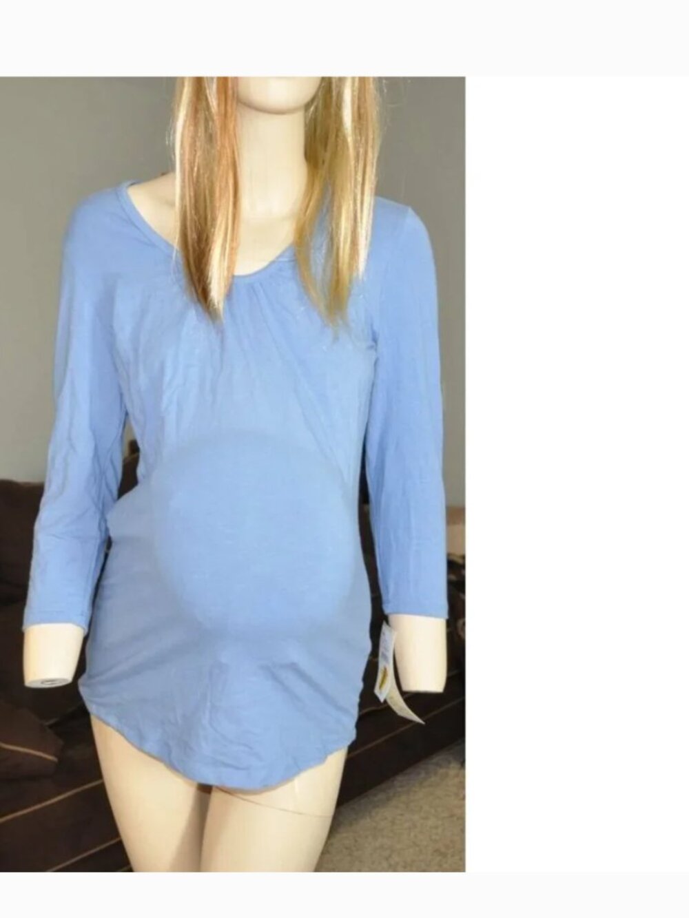 Oh Baby Motherhood Maternity Shirt S Blue  3/4 Sleeve Knit Stretch Top